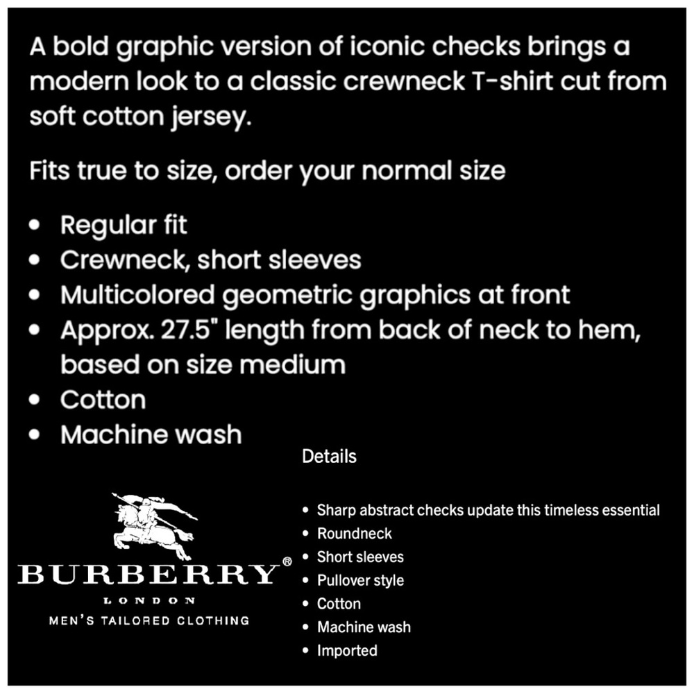 BURBERRY WILMORE GEOMETRIC PRINT
MEDIUM UNISEX PIT 20 L 26 NO SIGNS OF WEAR NICE - Picture 5 of 16